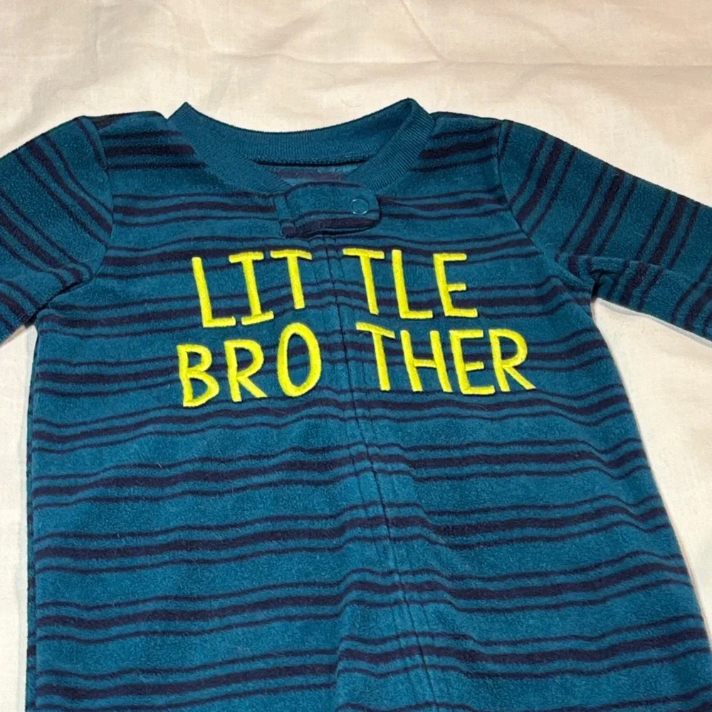Carter's Little Brother Footed Sleeper Striped Blue 3-6 Months EUC